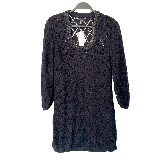NEW WHBM 3/4 Sleeve Open Knit Embellished Beaded Tunic Sweater Top Size Medium - Picture 4 of 14